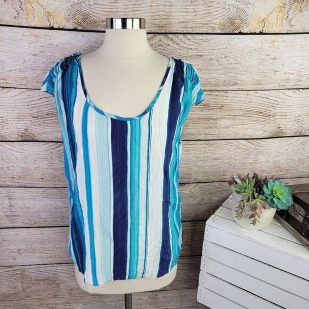 5/$25 Lucky Brand 100%‎ Silk Sleeveless Blue Striped Blouse Top Size Medium